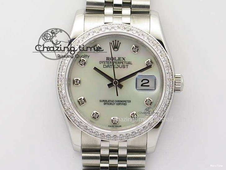 MiroTime 0216 DateJust 116234 BP Best Edition SS White MOP Dial Diamond Markers On SS Bracelet A2824 V ModernLook 3943